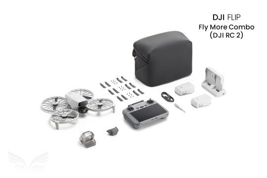 DJI Flip Fly More Combo dronas su DJI RC 2 valdymo pultu ir papildomais aksesuarais