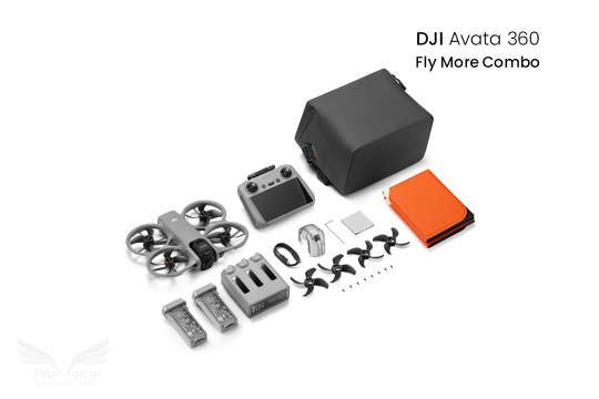 DJI Avata 360 Fly More Combo su DJI RC 2 valdymo pultu ir papildomais aksesuarais