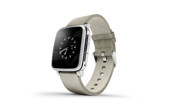 Pebble Time Steel Silver Stone Leather / išmanusis laikrodis